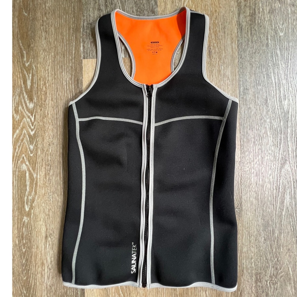Saunatek Sauna Vest Women Medium Black Orange Zip Front Racerback Sweat Vest